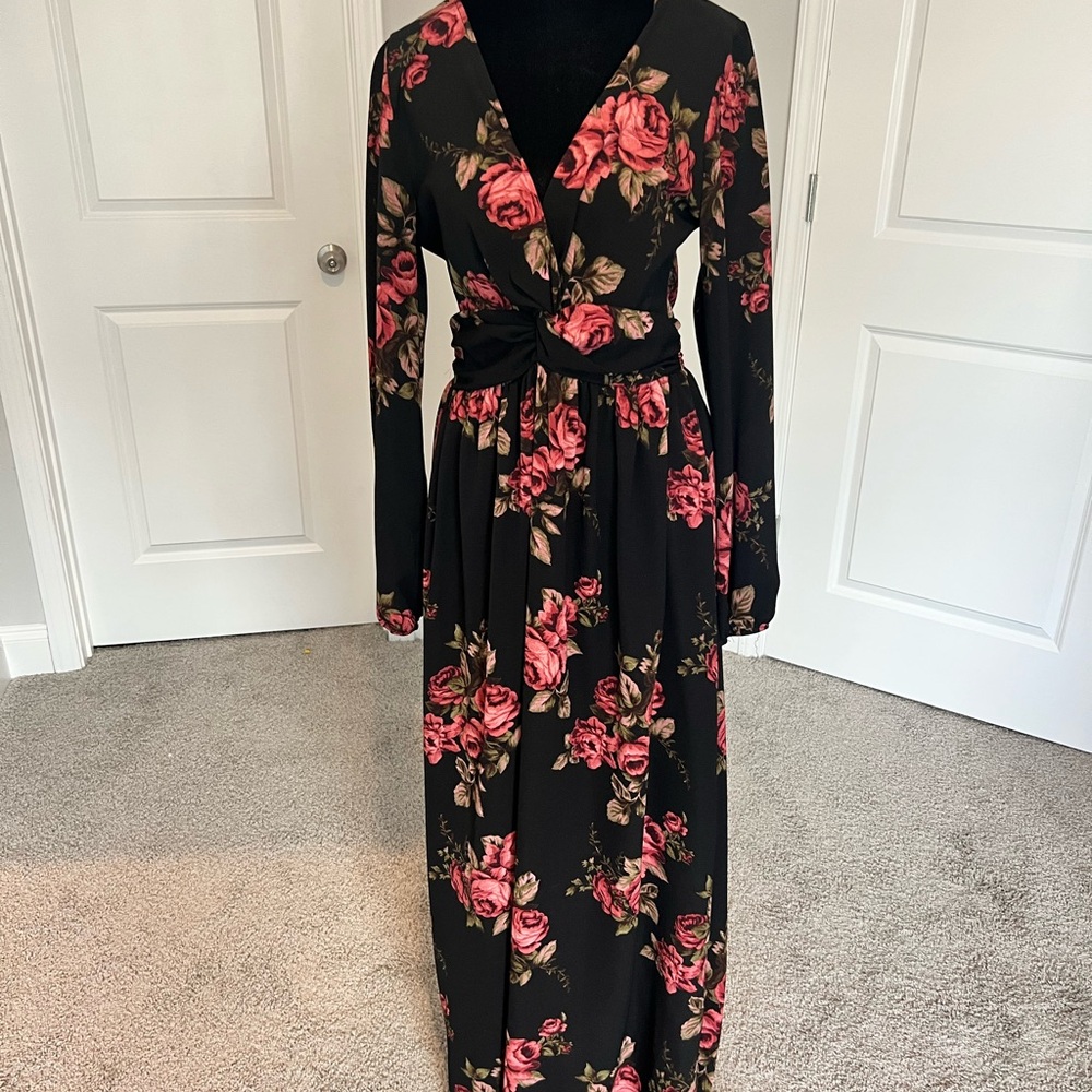 Floral Black and Pink Maxi Dress